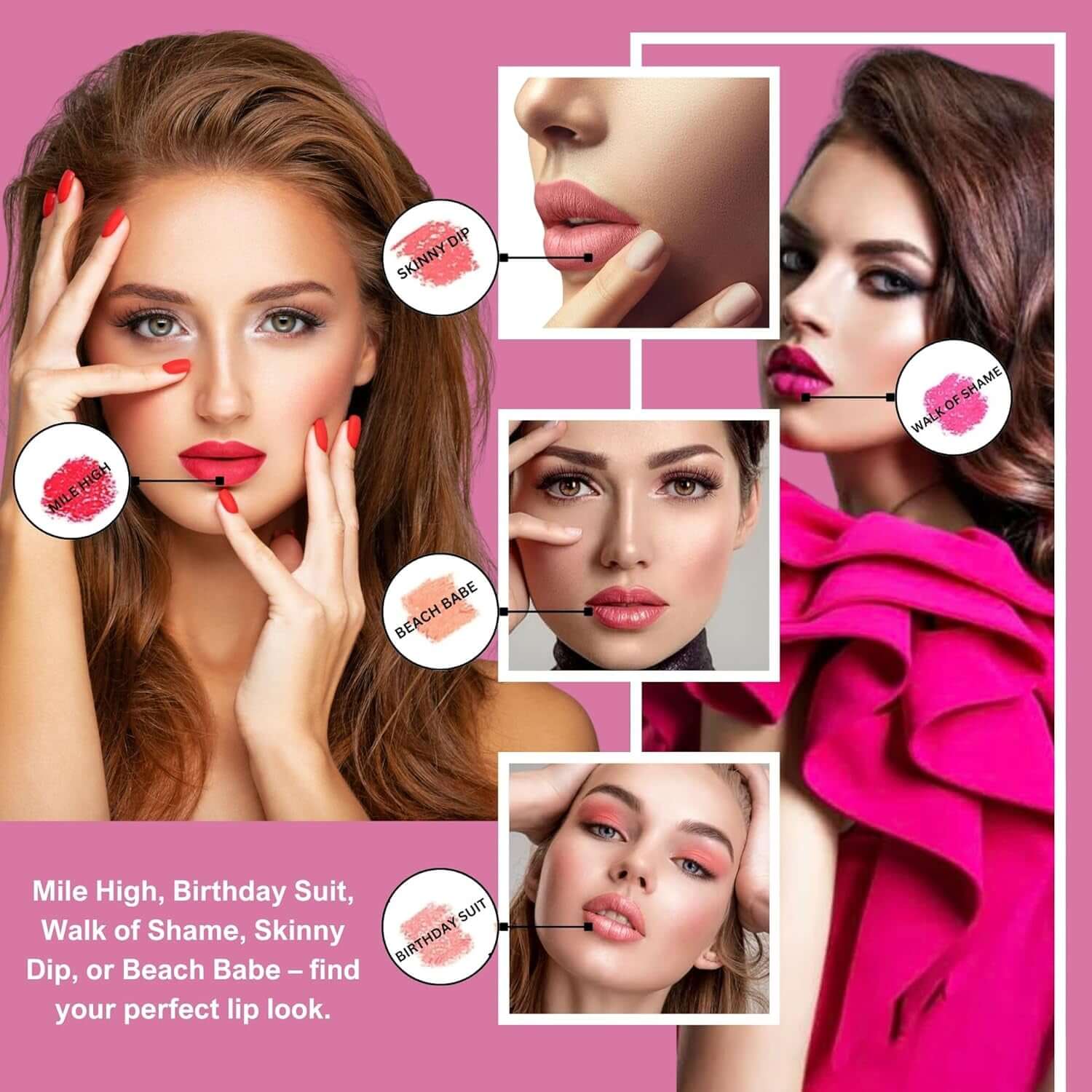 Lipstick for Women Fashion Week Lipstick Collection Refillable Perfect Red Lipstick, Hot Pink, Nude, Light Pink &amp; Coral Organic, Vegan, Gluten-Free Lipstick Long Lasting (Pack of 5)