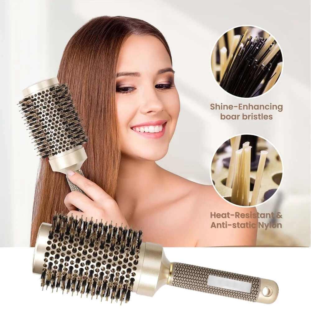 2 Inch round Hair Brush for Blow Drying, Boar Bristles Nano Thermal Ceramic &amp; Ionic Tech &amp; Anti-Static, for Curling, Straightening, Add Volume &amp; Shine