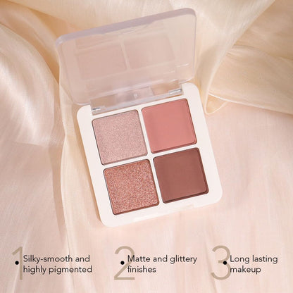 Neutral Nude Pink Eye Shadow Palette, Metallic and Shimmer Magic Eyeshadow Makeup, Velvety Pigmented Creamy Formula, Four Way Quad Eye Shadow Palette for Old Women, (01#Nude Pink)