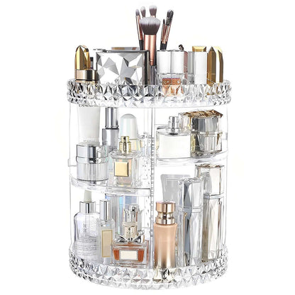 3 Tiers Rotating Makeup Organizer with Compartment 360° Spinning Makeup Stand Reusable Spinning Storage Display Case Clear