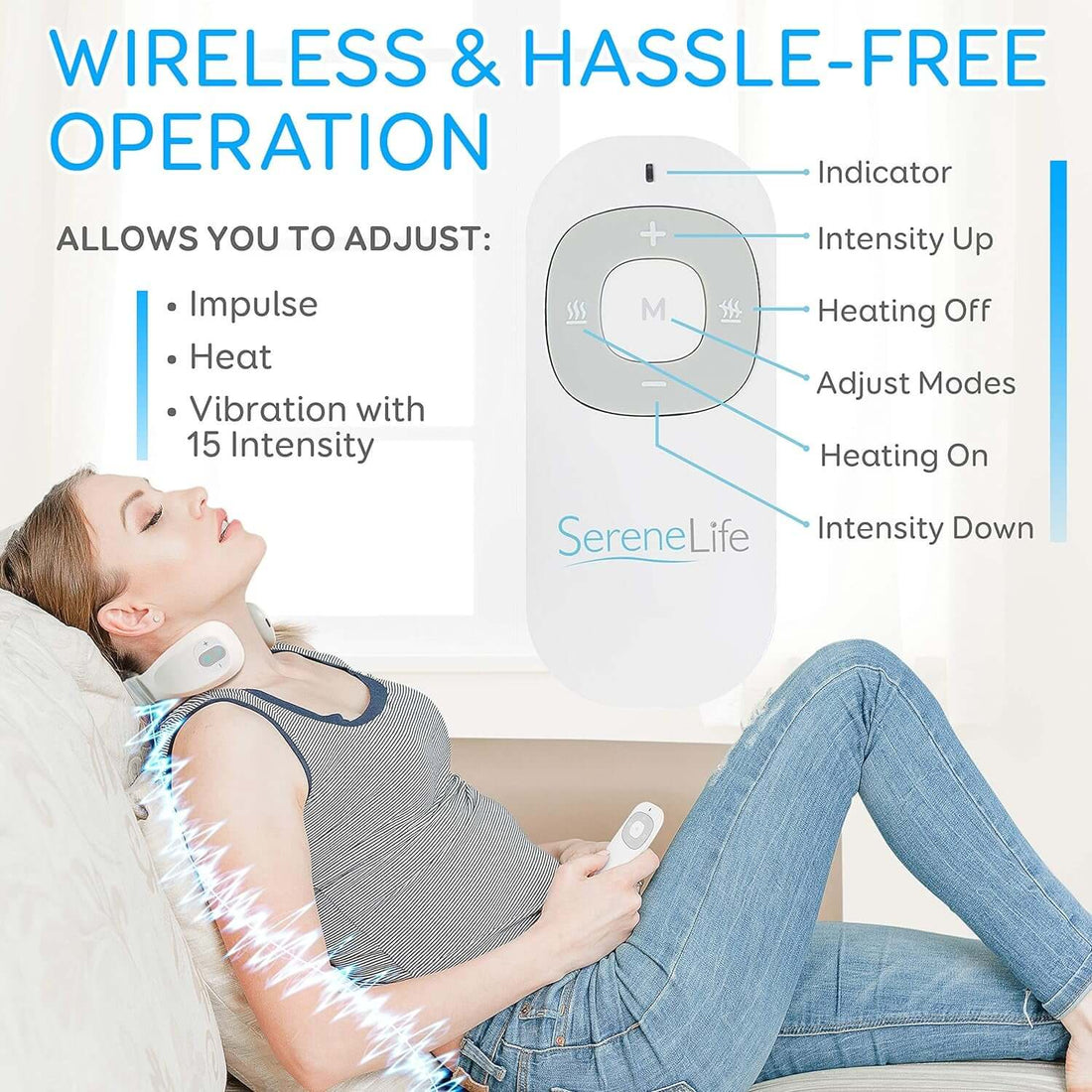 Smart Neck Massager with Heat - Cordless Rechargeable Trigger Point Deep Tissue Portable Neck Massager W/ Heat Vibration, for Men &amp; Women -  SLNKMSG120, White