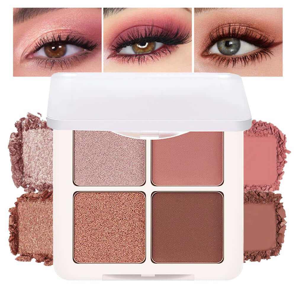 Neutral Nude Pink Eye Shadow Palette, Metallic and Shimmer Magic Eyeshadow Makeup, Velvety Pigmented Creamy Formula, Four Way Quad Eye Shadow Palette for Old Women, (01