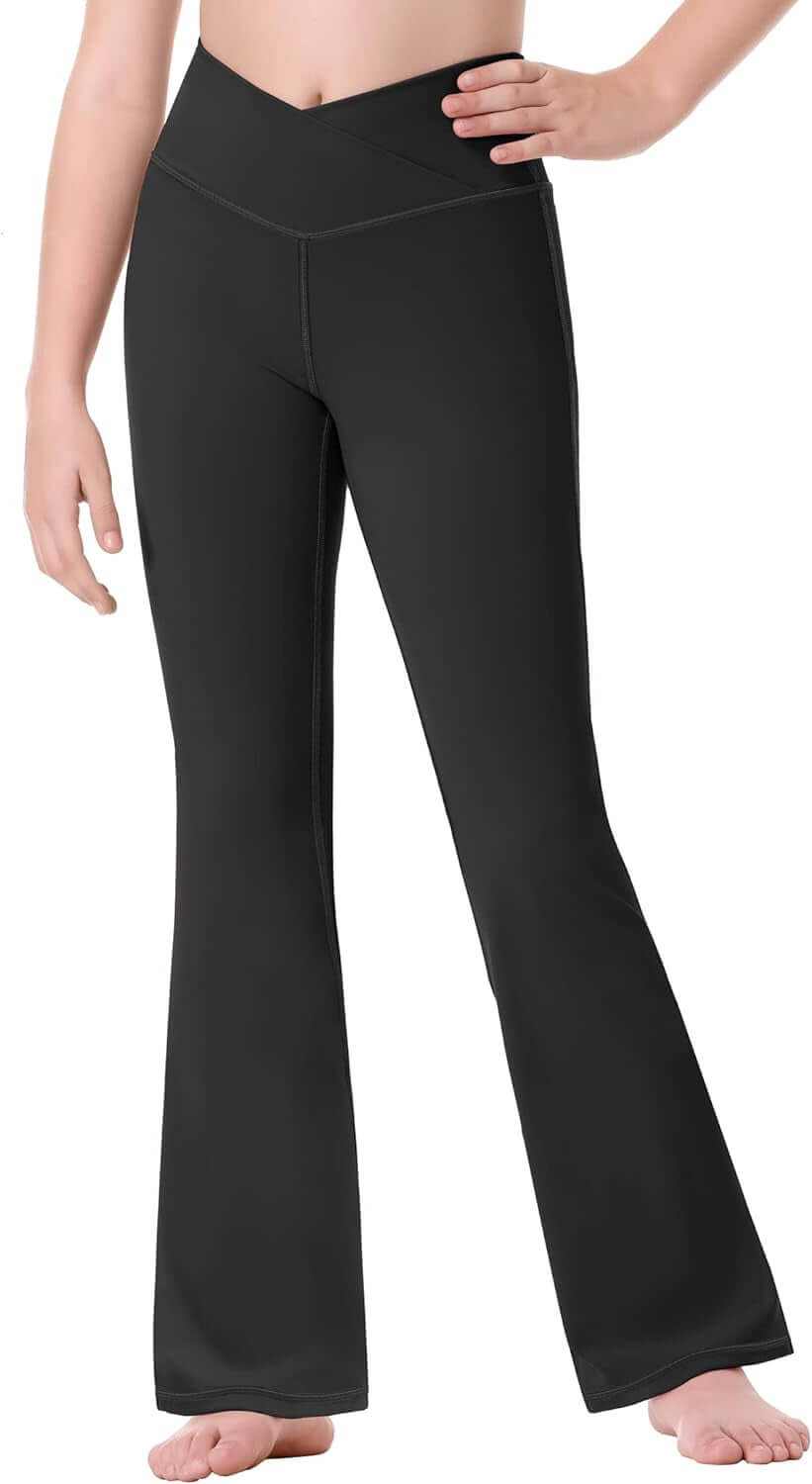 Girls Flare Leggings Crossover with Pocket Preppy Clothes Leggings for Girls Yoga Pants Dance Casual Uniform