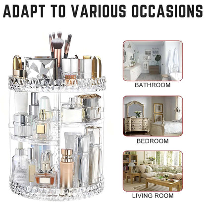 3 Tiers Rotating Makeup Organizer with Compartment 360° Spinning Makeup Stand Reusable Spinning Storage Display Case Clear