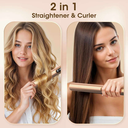 Flat Iron Hair Straightener, Hair Straighteners for Women, Ionic Curling Iron, Gold