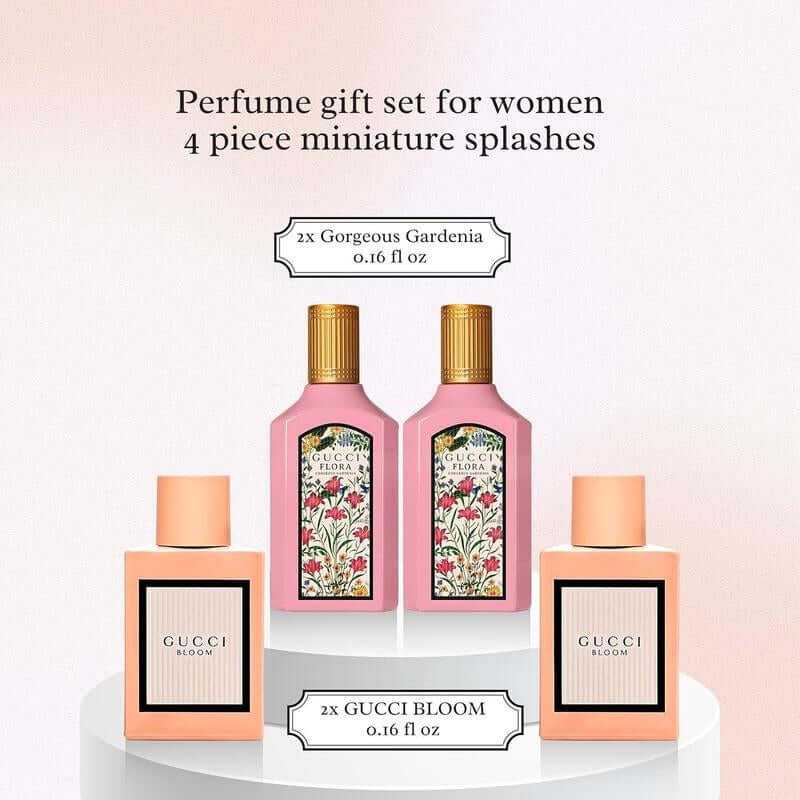 Gucci Flora Gorgeous Gardenia &amp; Bloom Perfume Set for Women - 4 Mini Travel Size Splashes