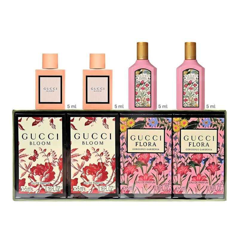 Gucci Flora Gorgeous Gardenia &amp; Bloom Perfume Set for Women - 4 Mini Travel Size Splashes