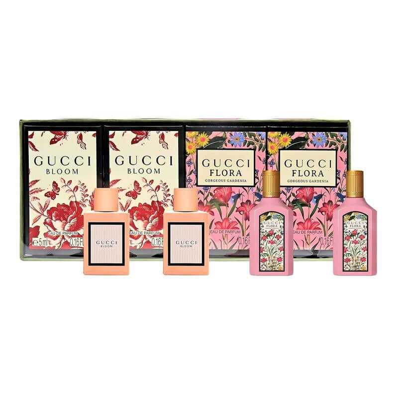 Gucci Flora Gorgeous Gardenia &amp; Bloom Perfume Set for Women - 4 Mini Travel Size Splashes