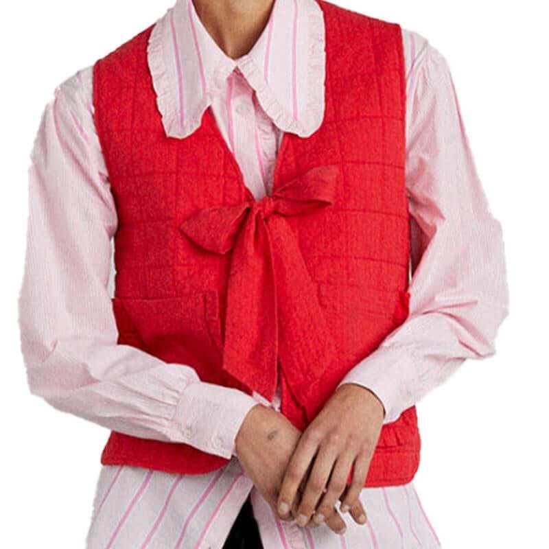 New Fashion Women Tie Front Vest Lightweight Solid Color/Plaid Print Sleeveless Cardigan Jacket for Streetwear Outerwear