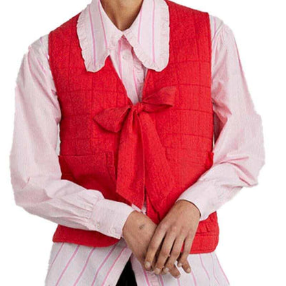 New Fashion Women Tie Front Vest Lightweight Solid Color/Plaid Print Sleeveless Cardigan Jacket for Streetwear Outerwear