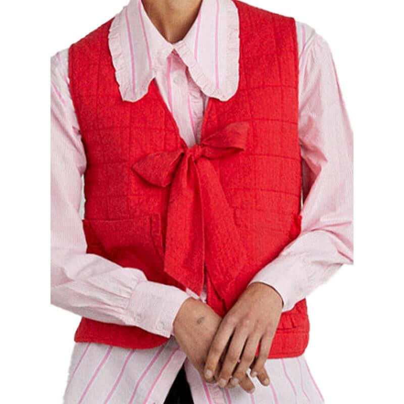New Fashion Women Tie Front Vest Lightweight Solid Color/Plaid Print Sleeveless Cardigan Jacket for Streetwear Outerwear