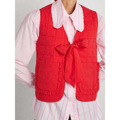 New Fashion Women Tie Front Vest Lightweight Solid Color/Plaid Print Sleeveless Cardigan Jacket for Streetwear Outerwear